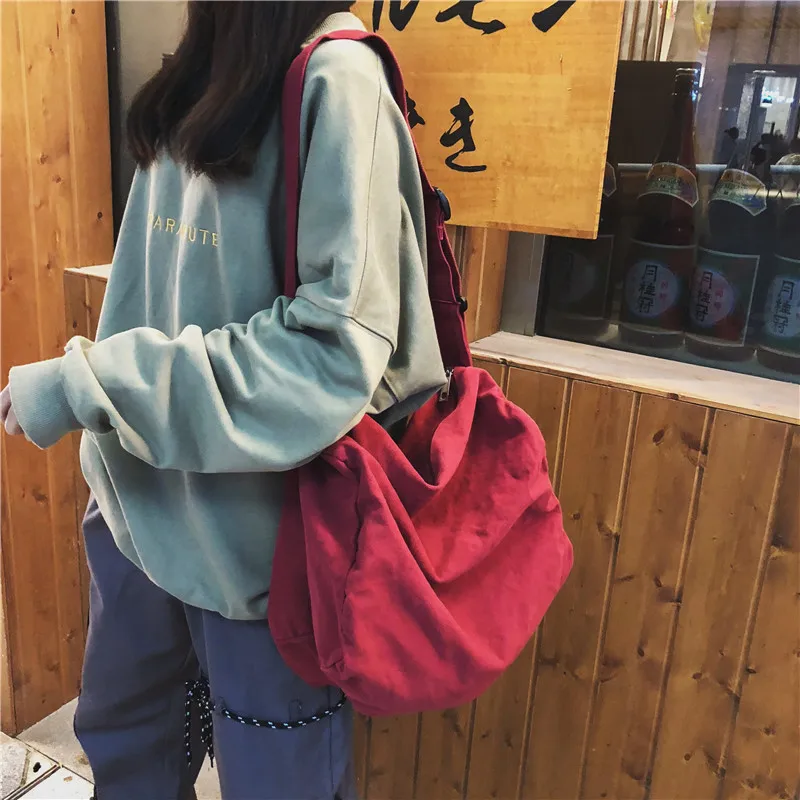 Женская Холщовая Сумка на плечо для отдыха, Женская корейская модная женская Хлопковая сумка, Большая вместительная сумка-мессенджер для женщин - Цвет: Бургундия