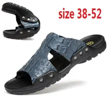Большие размеры 48, 49, 50, 51, 52; мужские летние мягкие кожаные шлепанцы с узором «крокодиловая кожа»; шлепанцы без задника с открытым носком; высококачественные пляжные сандалии