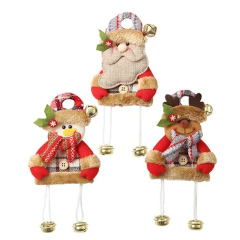 

Christmas Decorative Hanging Bell Pendant Wood Plush Doll Christmas Ornament for Holiday Tree and Door Decoration FP8