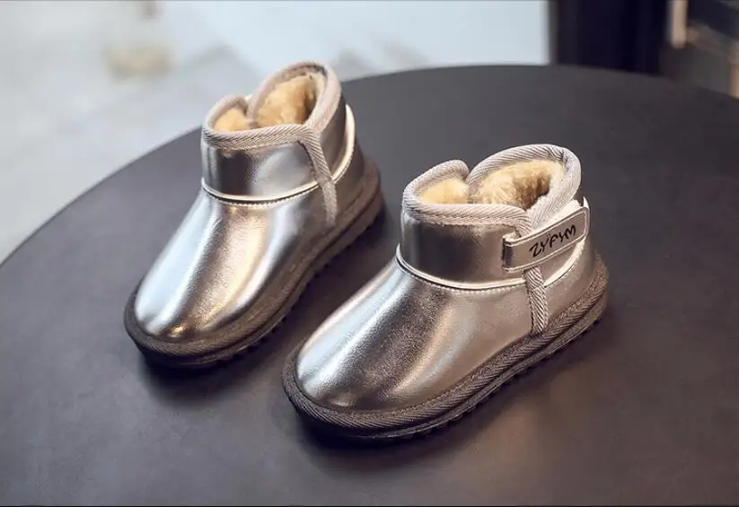 silver Теплые зимние сапоги для девочек; водонепроницаемые плюшевые зимние сапоги для маленьких детей; ботинки для девочек; детская обувь - Цвет: silver