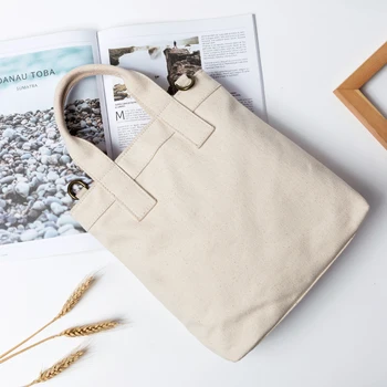 

Cotton student canvas bag female portable small fresh slanting vertical simple tote bag