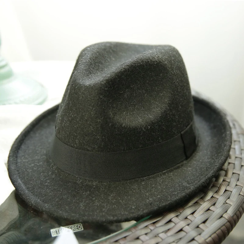 Men Felt Hat Winter Hat Men Imitation Woolen Classic British Autumn Jazz Streetwear Felt Hats For Men - Color: BK