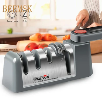 

BEEMSK Folding kitchen knife sharpener 4 Stage Professional Sharpening Stone Scissors Grinder Knives Tungsten Diamond Ceramic