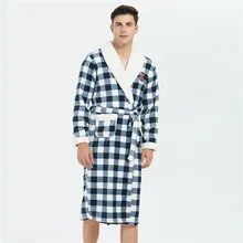 Зимнее утолщенное ночное белье, пеньюар, клетчатое интимное белье, одежда из кораллового флиса, домашняя одежда для мужчин, кимоно, Халат