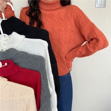 

Autumn and Winter Turtleneck Sweater Women's Design Sense Loose Outer Wear Knit Sweater Short Thick Long-sleeved T-shirt Top