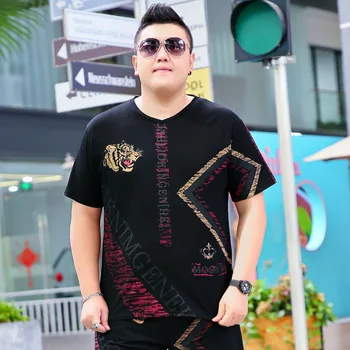 

Plus size men's plus fat plus size short-sleeved t-shirt fat guy oversized loose summer print t-shirt