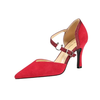 

2020 Women Summer 9cm High Heels Sexy Hollow out Sandals Lady Pointed Toe Pumps Female Footwear Buckle Bridal Wedding Prom Shoes