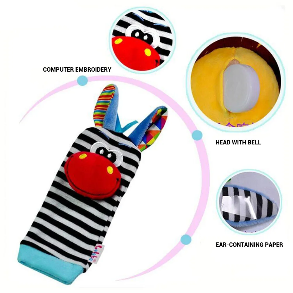 4 детские браслеты погремушка игрушка мягкие носки с животными погремушка лента звук новорожденный Интеллект игрушка