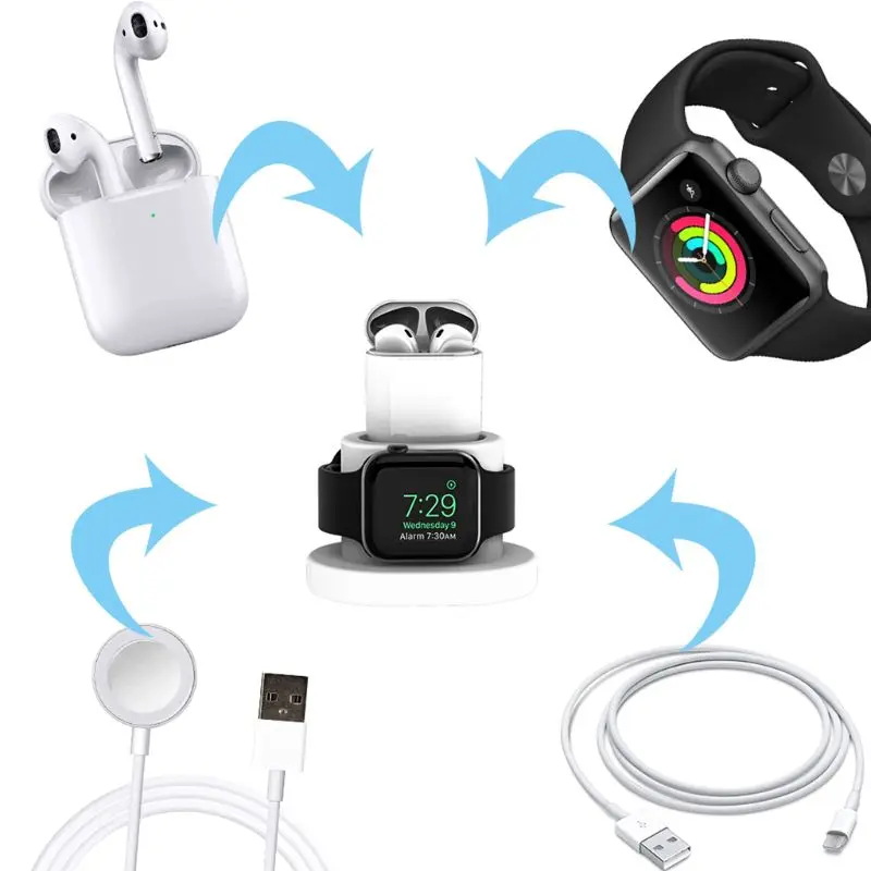 2 In 1 Charging Dock Station Soft Silicone Mini Portable Desk Charging Base Stand Holder for AirPods Case for iWatch Charger