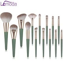 Lemoda Professional Makeup Brushes Set 14pcs Green Eyeshadow Blending Powder Foundation Eyebrow Brushes Face Eye Cosmetic Tools