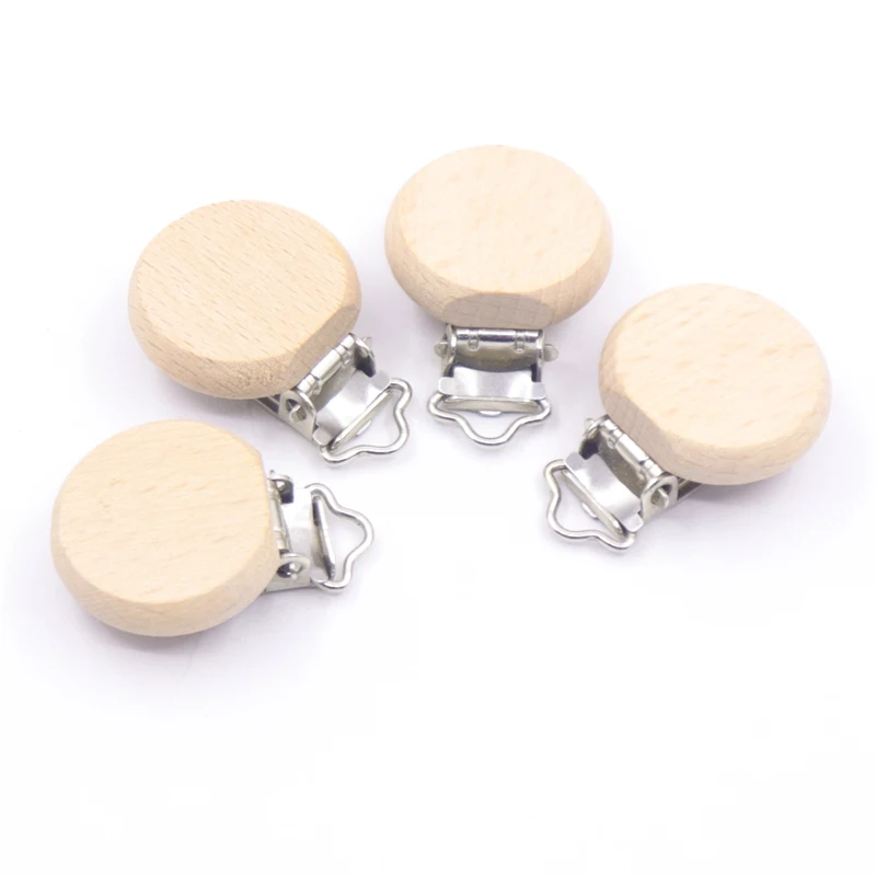 Wooden Baby Pacifier Holder Metal Clip Beech Baby Pacifier Clips Chain Accessories BPA Free Wooden Teether Chilren Goods Toy 5pc