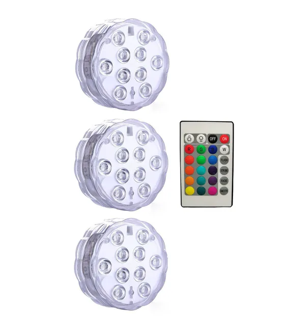 10 Led Remote Controlled RGB Submersible Light Battery Operated Underwater Night Lamp Outdoor Vase Bowl Garden Party Decoration 1 controller 3 Lamp