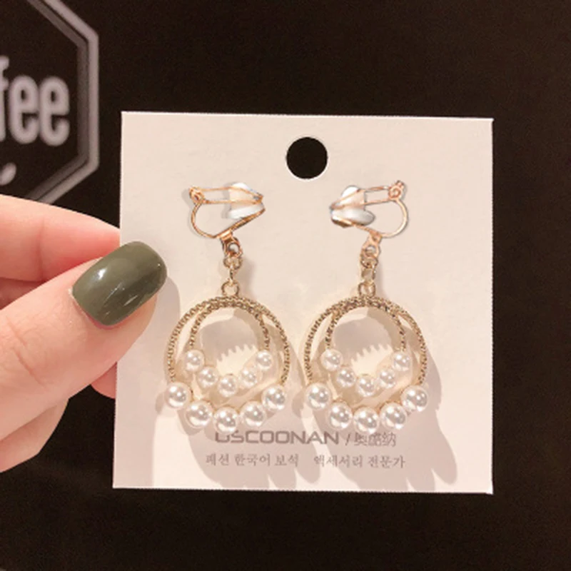 korean earrings 2020 popular geometric clip on Earrings long earrings retro exaggerated fashion ear clip earrings