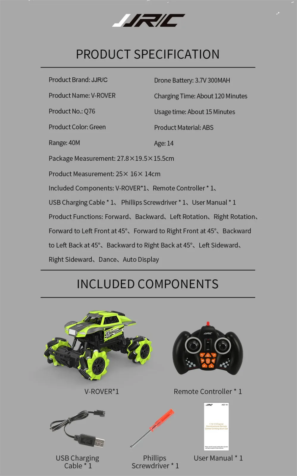 Подарок для малыша JJR/C Q76 1:16 12-канальный Omnidirection дистанционного Управление восхождение трюк музыка автомобиля игрушки для детей