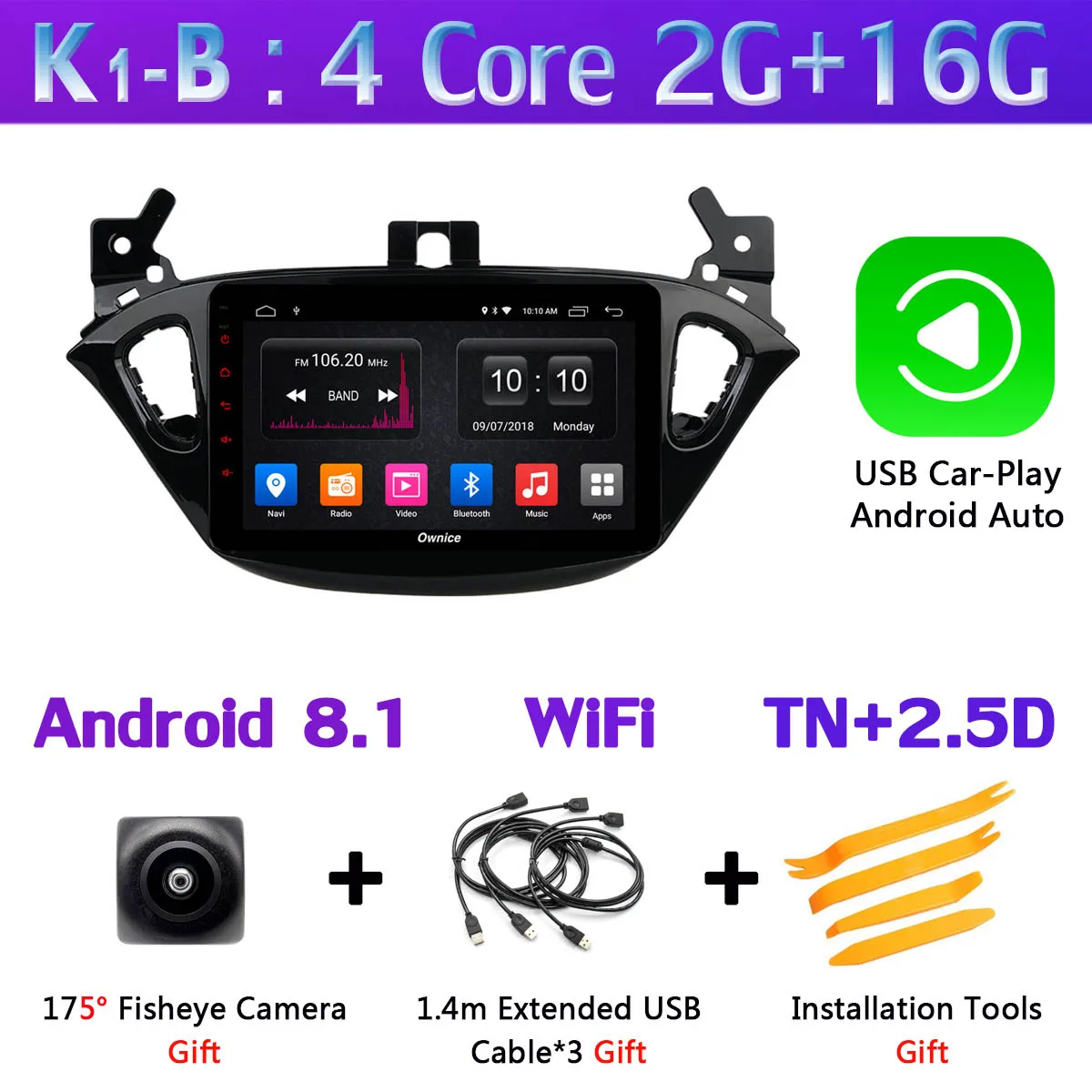 1din 360 ° панорамная камера 4G LTE Android 9,0 4G+ 64G gps радио DSP CarPlay Автомобильный плеер для Opel Corsa - Цвет: K1-B-CarPlay