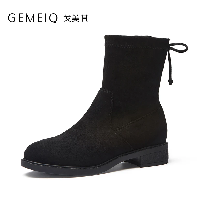 GEMEIQ Winter New Women's Boots Butterfly Decoration Round Head Socks Boots Children Flat Bottom Comfortable Women's Boots