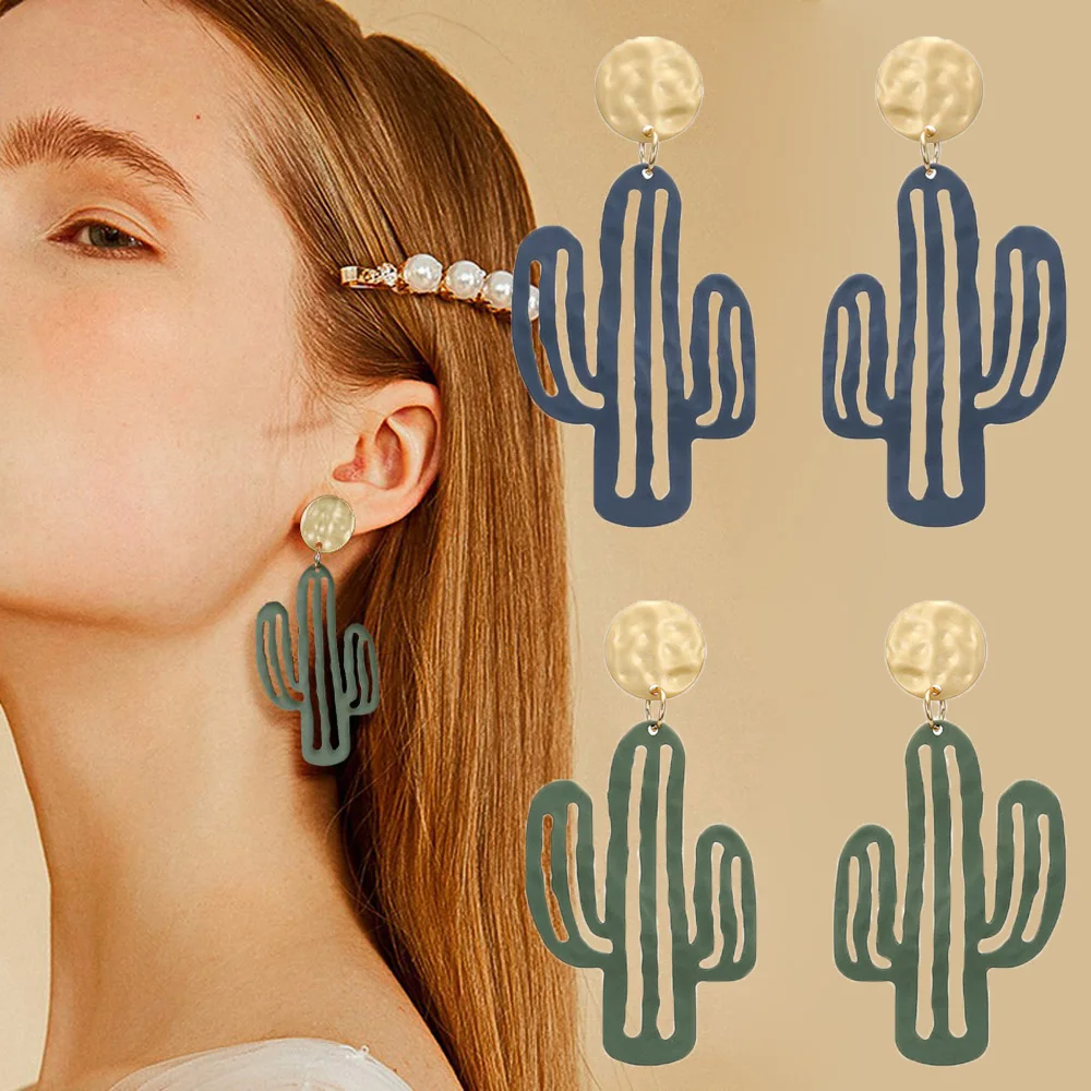 

1 pair Cute Korean Cactus Pendant Earrings Women Long Dangle Statement Earrings Female Jewelry