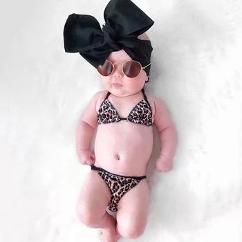 

Newborn Baby Summer 2Pcs Kids Baby Girls Swimwear Straps Leopard Swimsuit Bathing Bikini Set Outfits Girls swimsuit