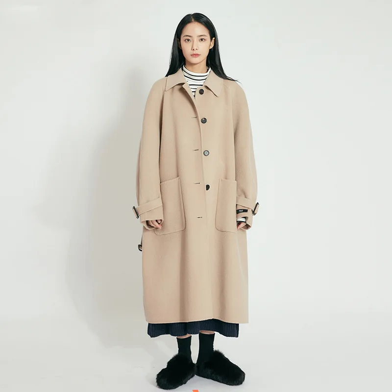 Wollen jas vrouwen lange maxi jas winter Wol Combineert jas oversized plus beige zwarte dikke warme wollen jas outfit hoge kwaliteit