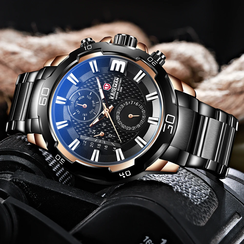 

KADEMAN Top Brand Luxury LED Multi-Function Relogio Masculino Mens Watch Outdoor Sports Waterproof Steel Strap Watch Men reloj