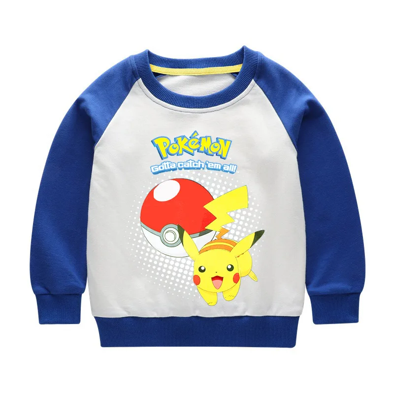 color 3 От 2 до 10 лет футболка Pokemon/Детская осенняя одежда с капюшоном, футболка с Пикачу, Детская кофта для мальчиков, рубашки топ с длинными рукавами для маленьких девочек - Цвет: color 3