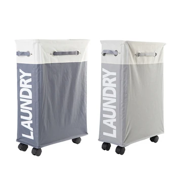 

2 Set Wheeled Collapsible Laundry Basket Dirty Clothes Toy Storage Basket, White+Dark Grey & White+Light Grey