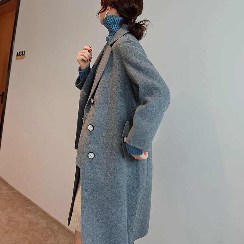 Осенняя и зимняя новая Двусторонняя кашемирвое пальто женское длинная свободная Корейская версия шерстяного пальто
