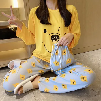 

Women Pajamas Autumn Long sleeve Cotton sleepwear Sweet Cute Princess Style Outdoor Women Homewear Sleep Lounge