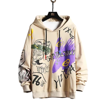 

Spring Fashion Hoodies Men Loose Pullover Men Graffiti Pattern Hooded Sweatshirt Hip Hop Streetwear Male Tops Clothing Plus Size