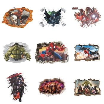 

Super Heros 3D Broken Hole Wall Stickers For Kids Room Home Decors Avengers Marvel Poster Mural Art Boys Wallpaper