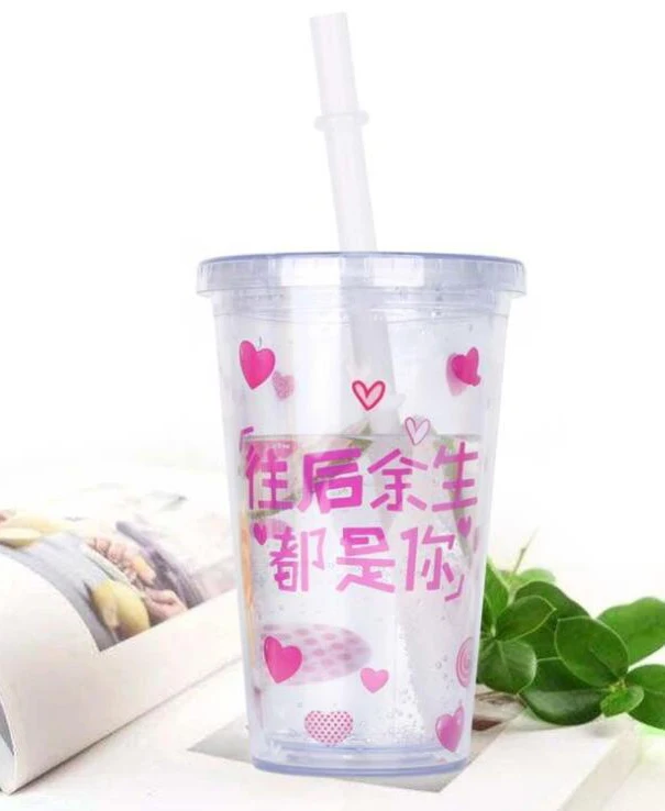 500 мл пузырьковый чай стакан портативный пластиковый стакан с соломинкой многоразовая пластиковая чашка для Пузырькового чая boba стакан - Цвет: Chinese letter