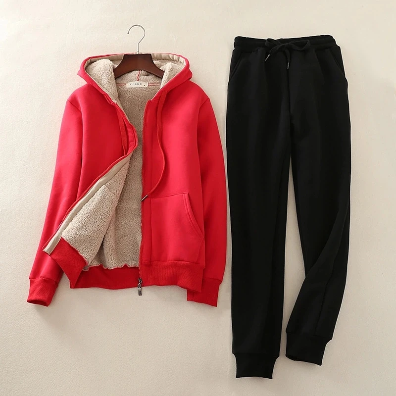 

Autumn and winter new lamb cashmere sweater suit plus velvet female large size