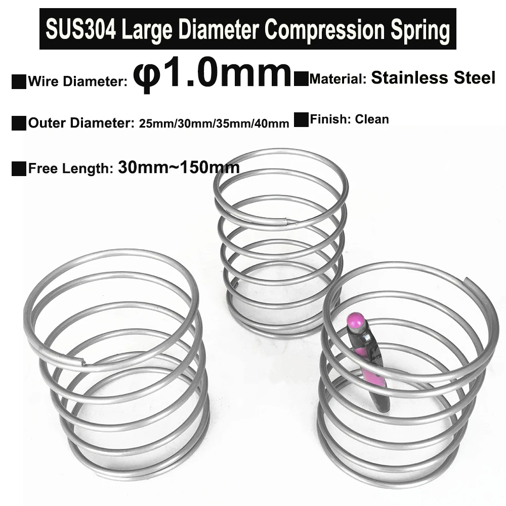 10 Ressorts De Compression Acier Inox - 1.5mm Fil, 20mm Diamètre, 100mm Longueur