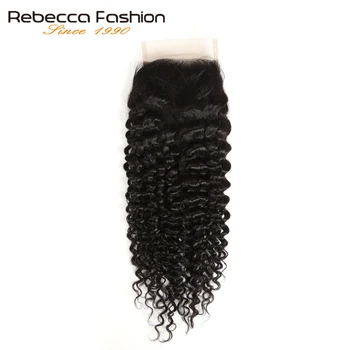 Rebecca Kinky Curly 3 Bundles With Closure Remy Human Hair Weave Extensions Brazilian Curly Hair Bundles With Closure 4