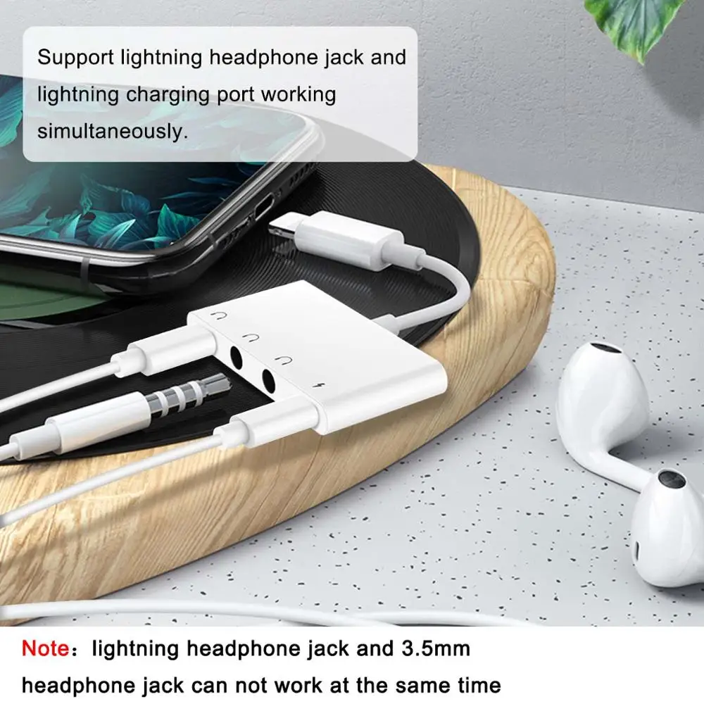 Lighting to 3 5mm Jack Adapter Dual Headphone 4 In 1 Audio Charging Splitter for Phone 11 11Pro XS 8 Plus 7 7