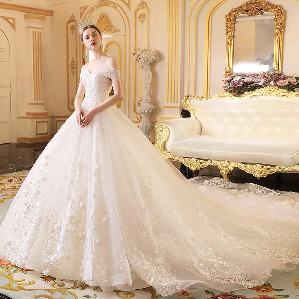 Свадебное платье для принцессы Vestido De Noiva Princesa с короткими рукавами, на шнуровке, с аппликацией из бисера, блестящие платья для невесты, большие размеры