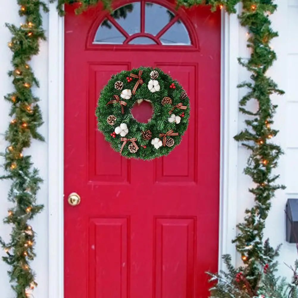 40CM Christmas Wreath Pinecones Red Berries Handmade Wreath Non-toxic Safe To Use For Door Hanging Hotel Scene Layout