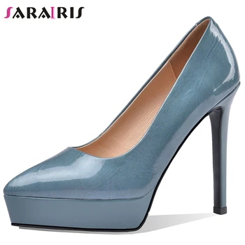 

SARAIRIS Brand Female Brand Platform High Heels Shallow Slip On Pumps Spring Wedding Pumps Women Genuine Leatehr Shoes Woman
