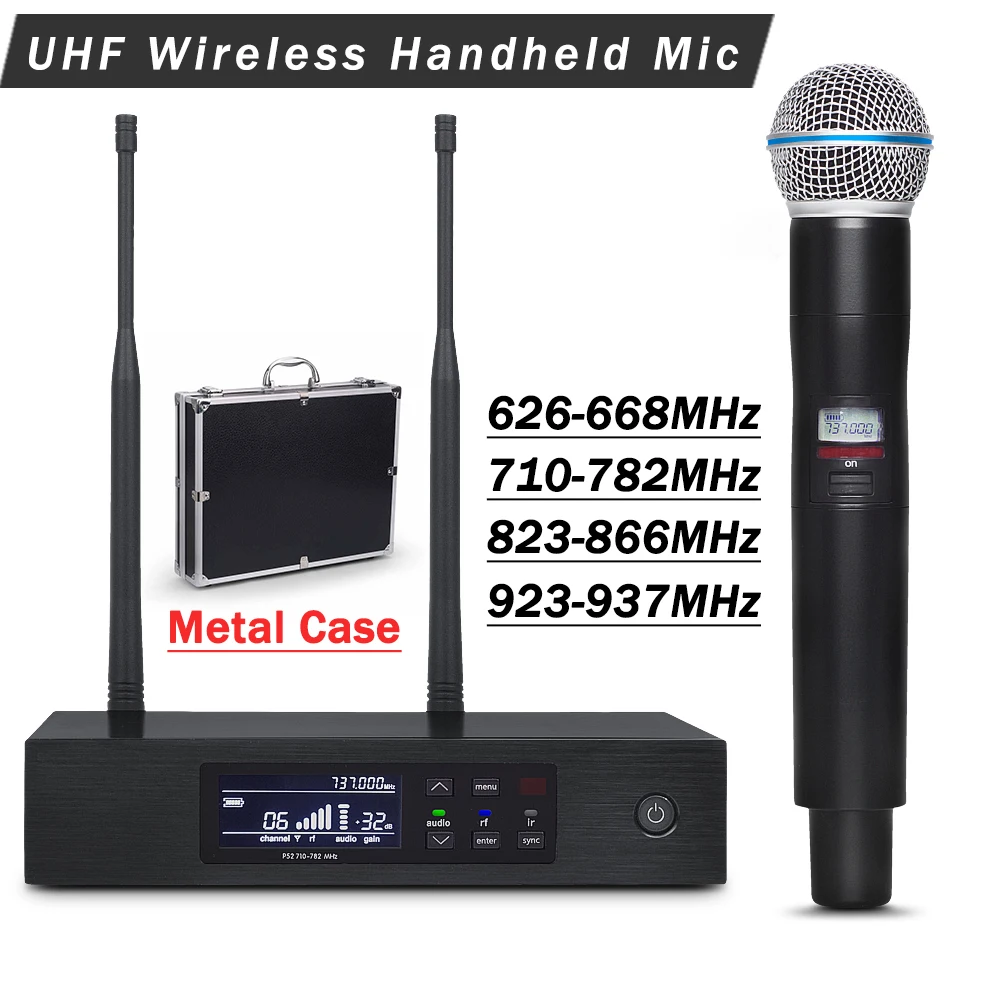 Профессиональный UHF беспроводной микрофон системы QLXD4 с металлический чехол! Истинное разнообразие сценическое исполнение 58A одиночный ручной микрофон