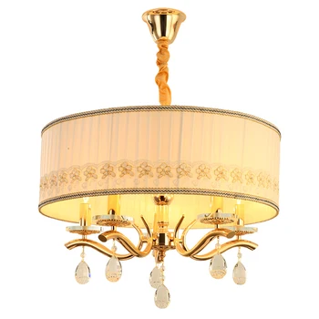 

European style crystal chandelier dia 60cm cloth lampshade wrought iron modern pendant chandelier for dining room bedroom lights
