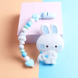 Chupete de conejo de dibujos animados para niños, juego de cadena de pegamento dental, accesorios para bebés, soporte para pezón, cuentas de silicona, chupetes para niños y estuches