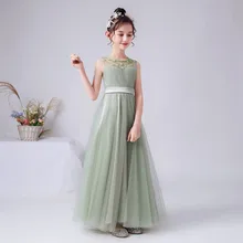 Tulle Long Flower Girl Dresses For Wedding and Party Beading Sashes First Communion Birthday Princess Formal Pageant Gowns