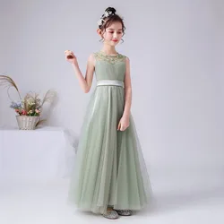 Tulle Long Flower Girl Dresses For Wedding and Party Beading Sashes First Communion Birthday Princess Formal Pageant Gowns
