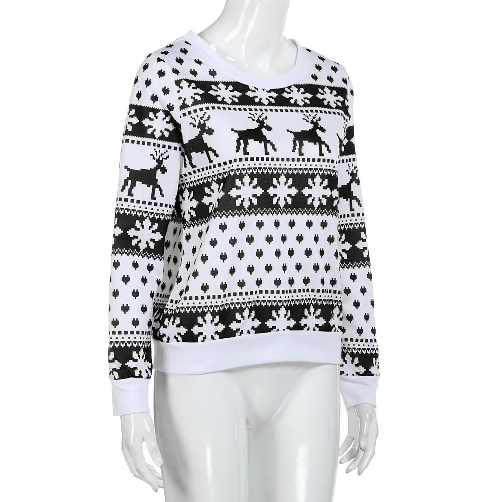 Jaycosin Модный осенне-зимний женский Повседневный Рождественский свитер с круглым вырезом и цветочным принтом, Женский пуловер с длинным рукавом для отдыха, блуза 16#0