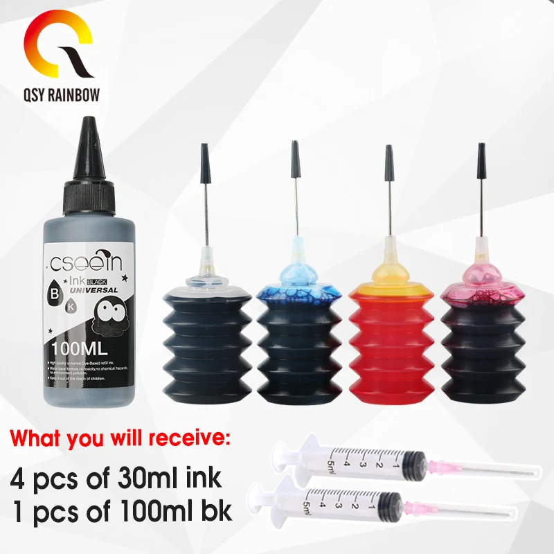 QSYRAINBOW 4 bk Universal Refill Black Compatible Refill Dye Ink For Brother/CANON For Epson HP Printer All Inkjet