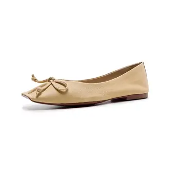 

2020 spring classic flat women shoes genuine leather shoes comfortable inside bow decoration square toe casual shoes women