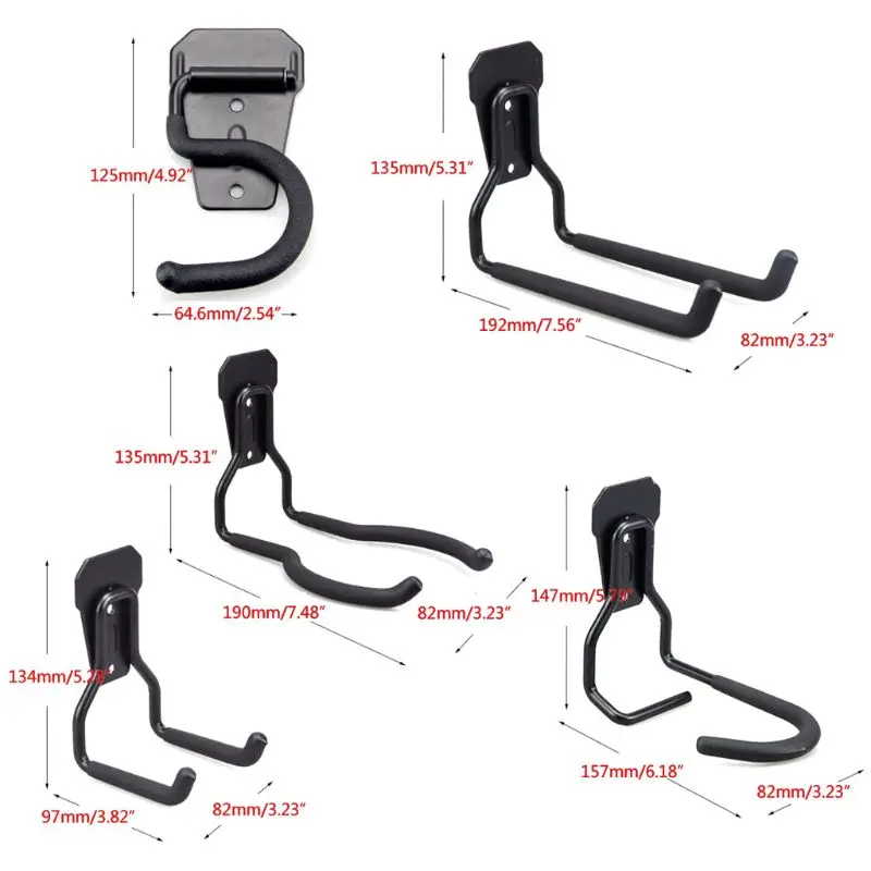 

5 Styles Wall Mount Garage Hooks for Organizing Power Tools Ladders Bikes Ropes