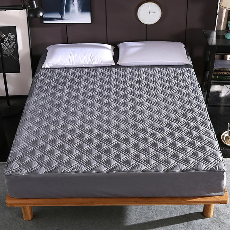  Six Sides All Inclusive Quilted Mattress Cover Soft Fiber Topper Pad Plain Solid Color Bed Mattress