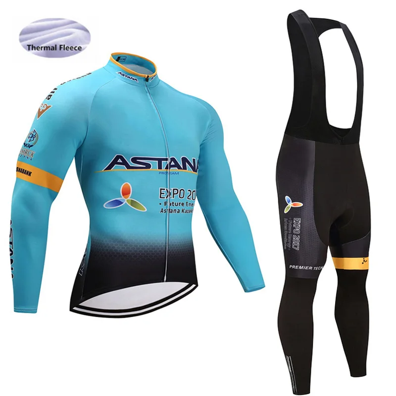 Астана зимний термальный флис для мужчин Велоспорт Джерси Набор Ropa Ciclismo велосипед с длинным рукавом спортивная одежда для велоспорта верхняя одежда
