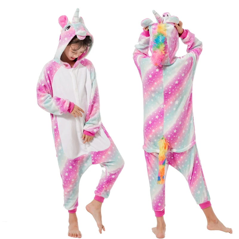 Kigurumi/детская зимняя одежда для сна; детская пижама панда с единорогом; комплекты одежды для маленьких девочек и мальчиков; комбинезон с единорогом для детей 4, 6, 8, 10, 12 лет - Цвет: Rose star